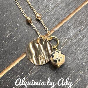 Dainty dalmatian jasper and coin charms necklace